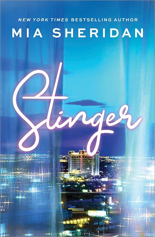 Stinger cover - Looking out sheer blinds at a twilight city-scape